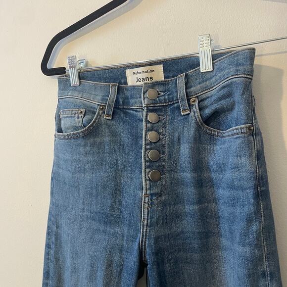 Reformation Jeans Harper Button Fly High Rise Skinny Jeans In ION Wash Sz 25 - Picture 4 of 13